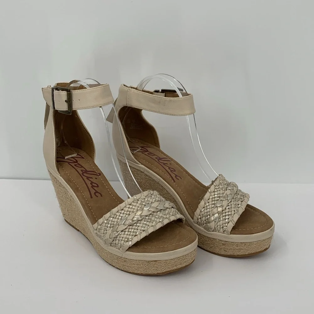 Zodiac Sabeen Espadrille wedge platform sandals ankle strap braided tan gold 10